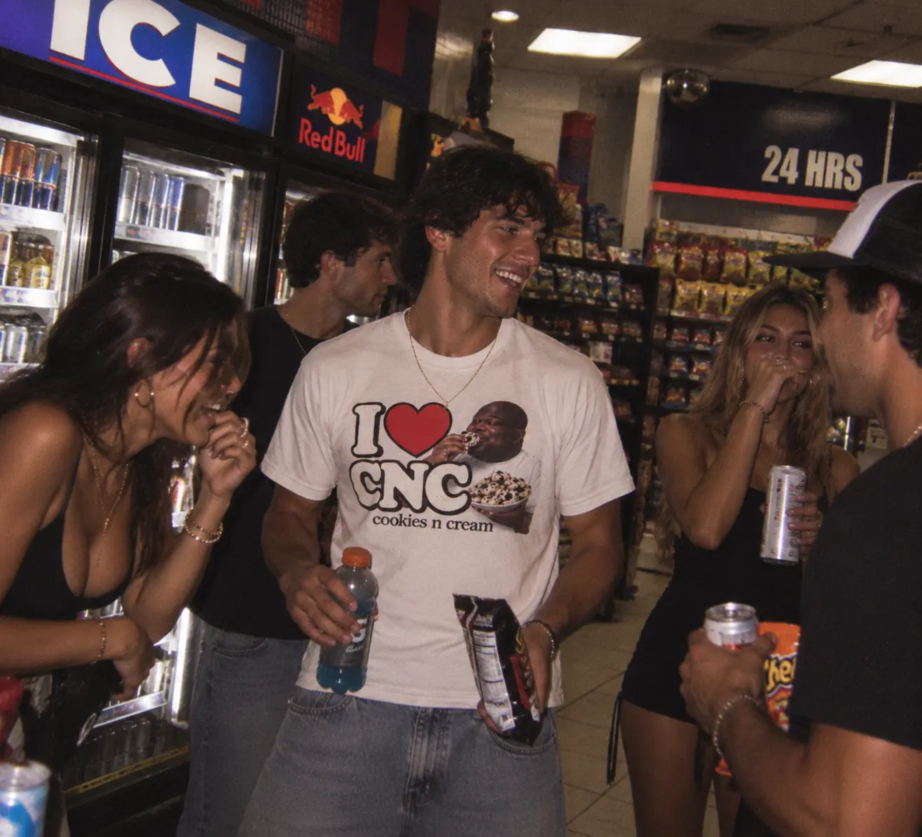Friends at a 24 hour gas station